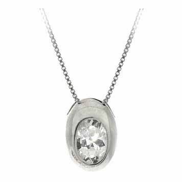 Sterling Silver Simulated Diamond cz Oval Slide/Pendant