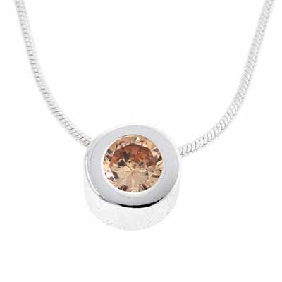 Sterling Silver Bezel set Champagne Cubic Zirconia circle Pendant
