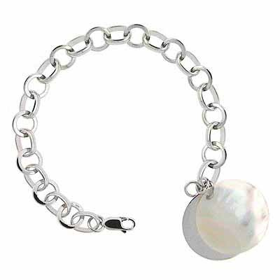Sterling Silver Mother of Pearl Charm Bracelet