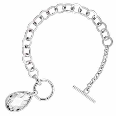 Sterling Silver Bracelet with Simulated Diamond CZ  teardop Charm