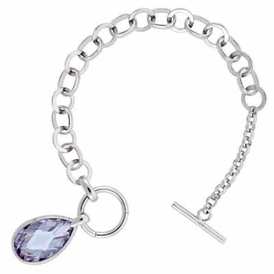 Sterling Silver Bracelet with Lavender Cubic Zirconia teardop Charm