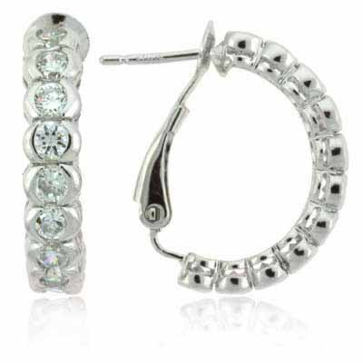 Sterling Silver CZ Half Hoop Earrings
