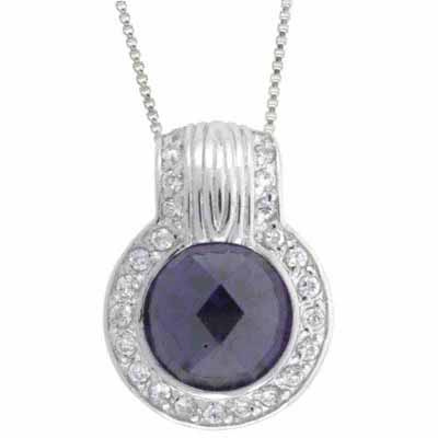 Sterling Silver Amethyst CZ & Clear CZ Round Pendant