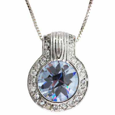 Sterling Silver Round Lavender and Simulated Diamond CZ Circle Pendant