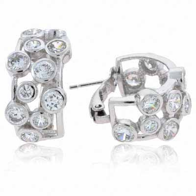 Sterling Silver CZ Bubble Hoop Earrings