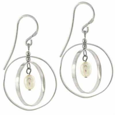 Sterling Silver Freshwater Cultured White Pearl Hoop Earrings
