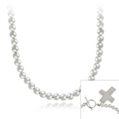 Sterling Silver Beaded Cross 16 Inch Necklace