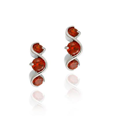Sterling Silver Orange CZ Three Stone S Design Earrings