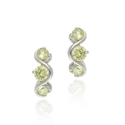 Sterling Silver Light Green CZ Three Stone S Design Drop Earrings