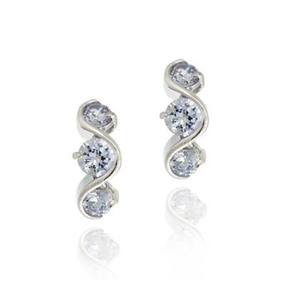 Sterling Silver Lavender CZ Three Stone S Design Earrings
