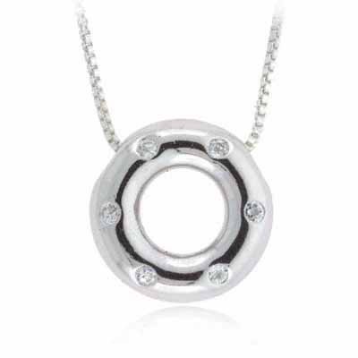 Sterling Silver Simulated Diamond CZ Confetti Circle Pendant