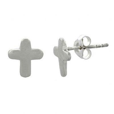 Sterling Silver Small Cross Childrens Stud Earrings