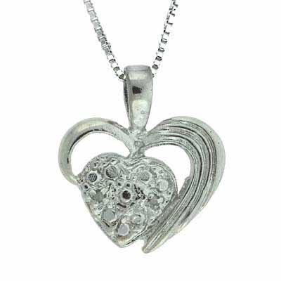 Sterling Silver Diamond Accent Heart within a Heart Pendant