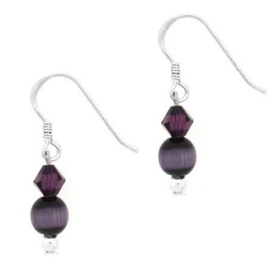 Sterling Silver Purple Cats Eye & Swarovski Elements Dangle Earrings