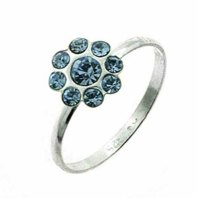 Sterling Silver Light Blue CZ Flower Junior Ring Size 5
