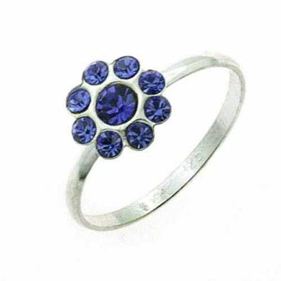 Sterling Silver Dark Blue CZ Flower Junior Ring Size 5