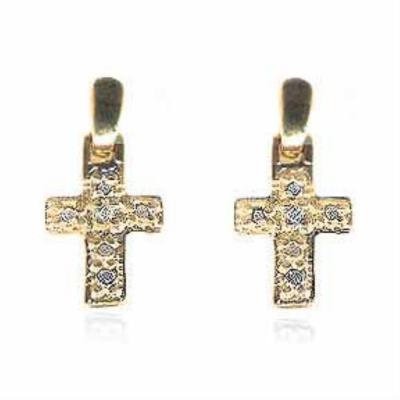 18K Gold over Sterling Silver Diamond Accent Cross Earrrings
