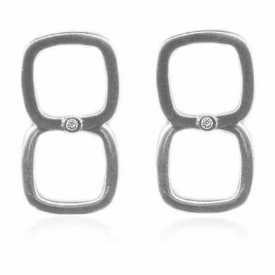 Sterling Silver CZ Double Open Square Earrings