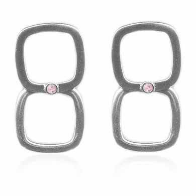 Sterling Silver Pink CZ Double Open Square Earrings