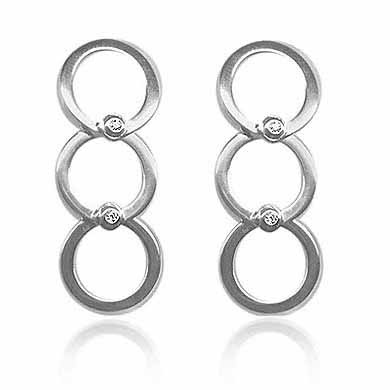 Sterling Silver CZ Three Open Circles Dangle Earrings