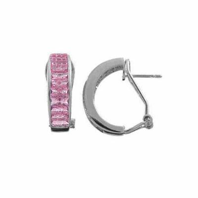Sterling Silver Pink Cubic Zirconia Hoop Earrings