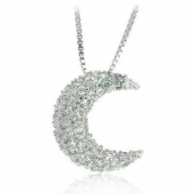 Sterling Silver CZ Moon Crescent Pendant