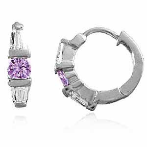 Sterling Silver Amethyst & White CZ Hoop Earrings