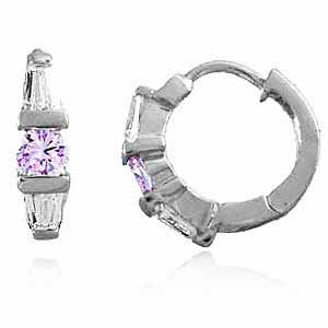 Sterling Silver Lavender & White CZ Hoop Earrings