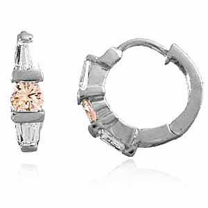 Sterling Silver Champagne & White CZ Hoop Earrings
