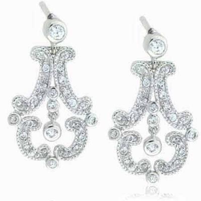 Sterling Silver Simulated Diamond CZ  Antique Chandelier Earrings