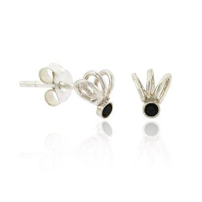 Sterling Silver Black Rhinestone Swirl Mini Stud Earrings
