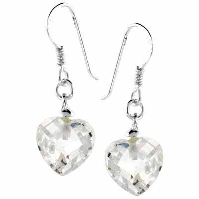 Sterling Silver CZ Heart Dangle Earrings