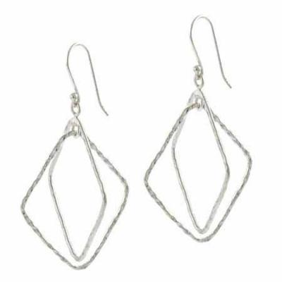 Sterling Silver Double Diamond Shape Dangle Earrings