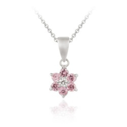 Sterling Silver Pink & Clear CZ Flower Pendant