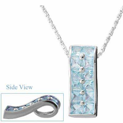 Dazzling Sterling Silver Trendy Simulated Aquamarine CZ Rectangle Pendant