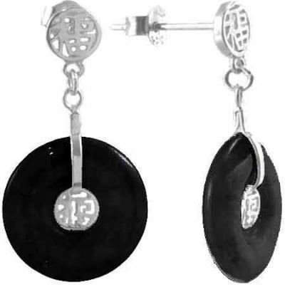 Silver Genuine Onyx Chinese Motif Post earrings