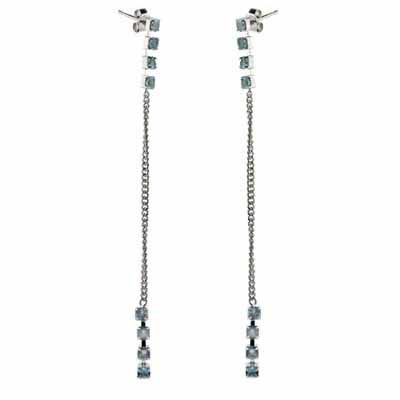 Sterling Silver Aquamarine CZ Stiletto Earrings