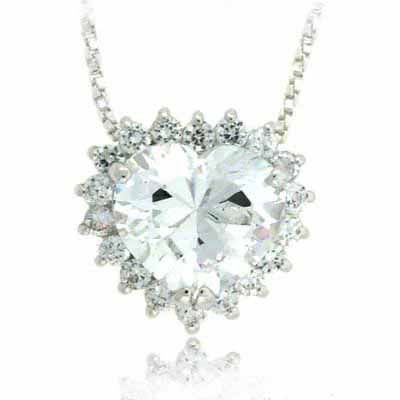 Sterling Silver Prong set Simulated Diamond CZ Heart Pendant