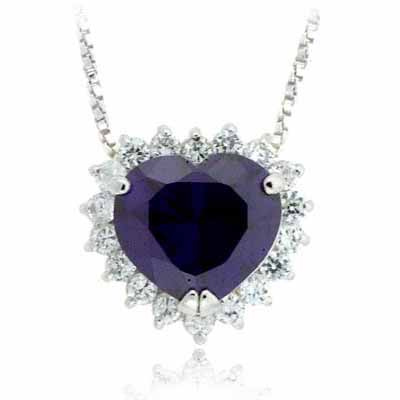 Sterling Silver Prong set Simulated Amethyst Cubic Zirconia Heart Pendant