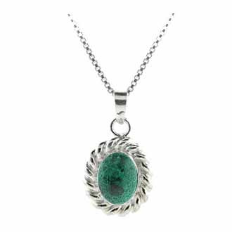 Sterling Silver Twisted Silver Border Genuine Azurite Stone Oval Pendant