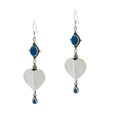 Sterling Silver Created Blue Turquoise Heart Dangle Earrings