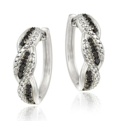Sterling Silver 1/4ct. TDW Black Diamond Twisted Hoop Earrings