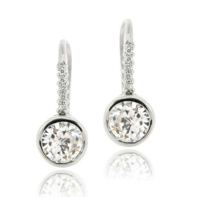 Sterling Silver CZ Bezel Set Drop Earrings