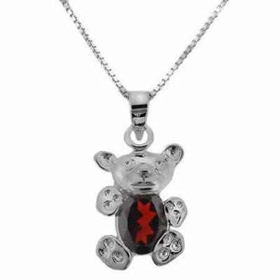 Sterling Silver Garnet Teddy Bear Pendant