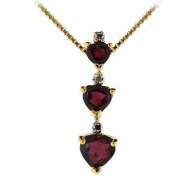 18K Gold Over Silver Past Present and Future Genuine Garnet & Diamond Accent Heart Pendant