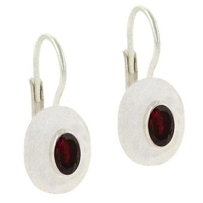Sterling Silver Garnet Oval Leverback Earrings