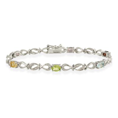 Sterling Silver Multi Gemstone & Diamond Accent Swirl Infinity Bracelet