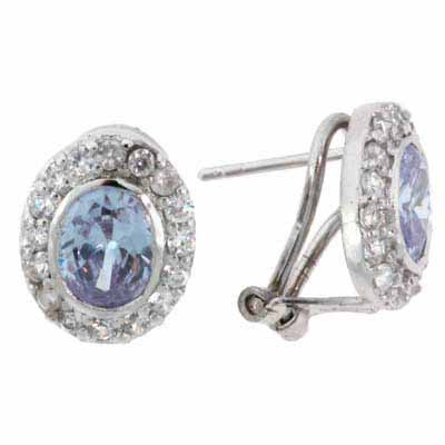 Sterling Silver Lavender & White CZ Oval Earrings