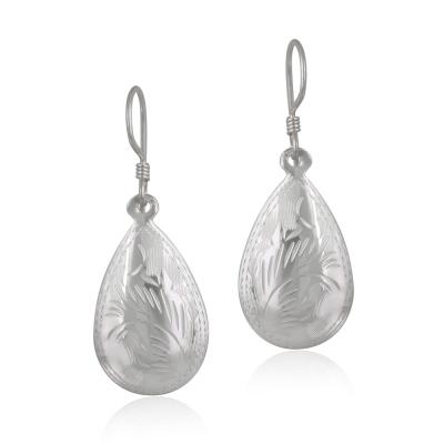 Sterling Silver Filigree Puffed Teardrop Dangle Earrings