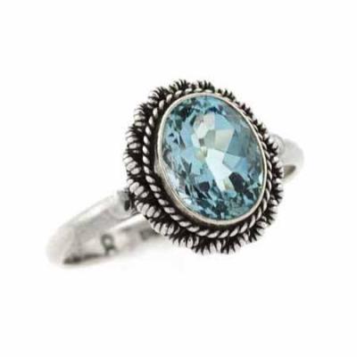 Sterling Silver Oval Blue Topaz Vintage Solitaire Ring Size 6